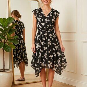 🌸 Black & White Floral Wrap Dress | Size XS | Breezy & Flattering